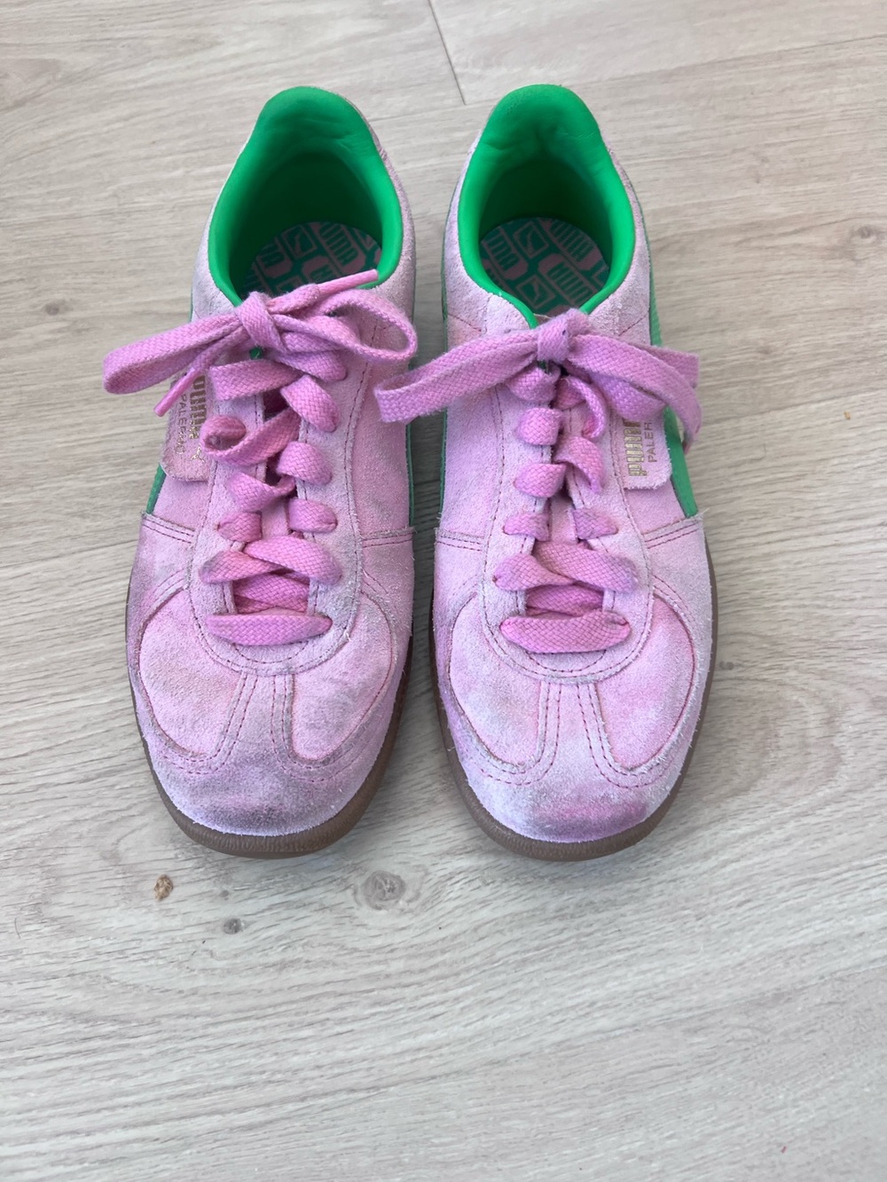 adidas Palermo Pink Suede womens Sneakers with Green Stripes
